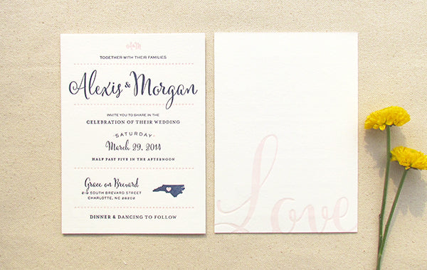 letterpress wedding invitation suite preppy two color