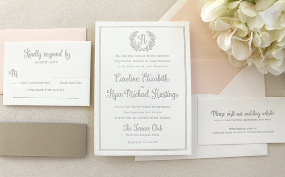 Garden inspired letterpress wedding invitations