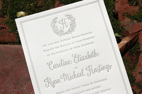 Garden inspired letterpress wedding invitations