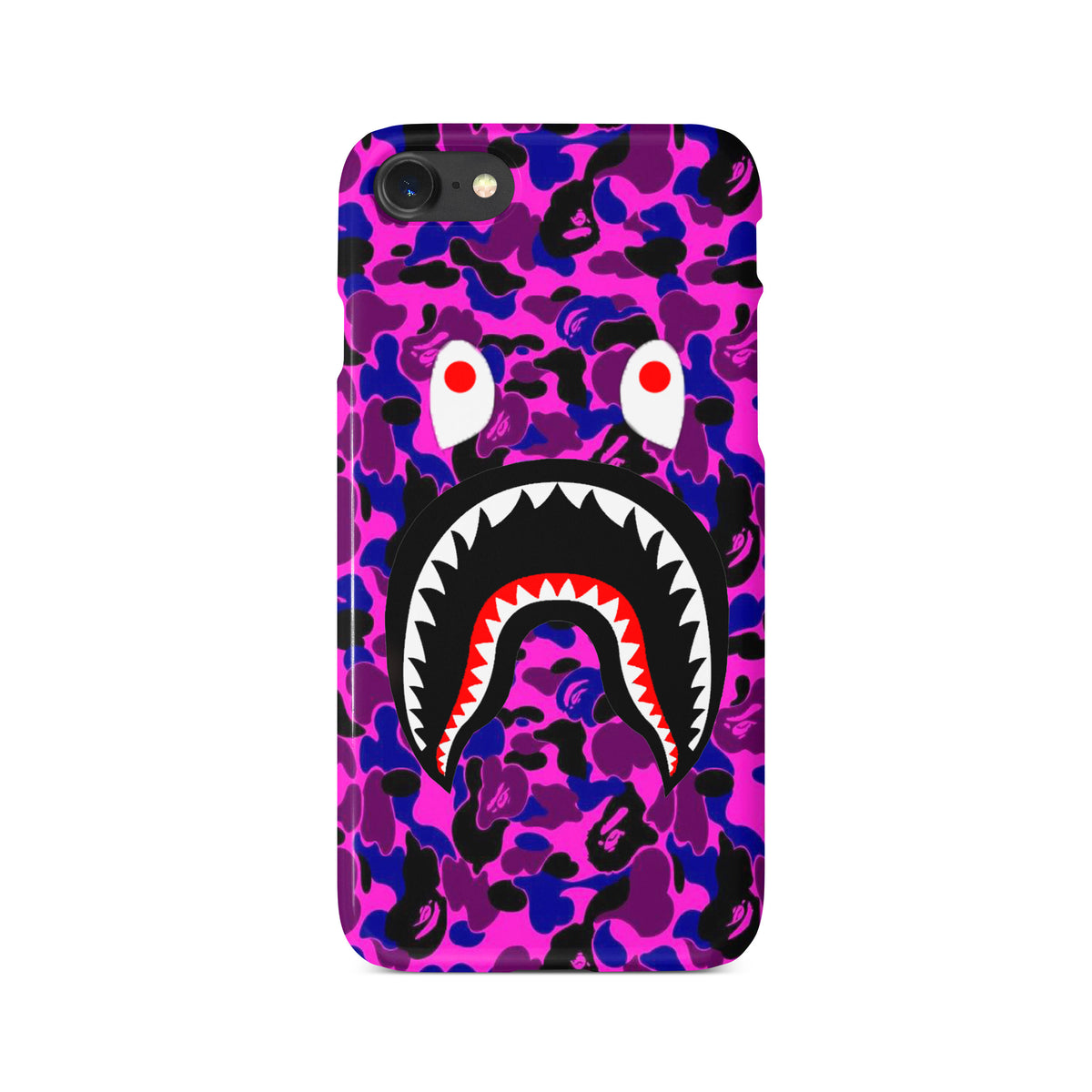 Purple Camo Bape Bathing Ape Shark Mouth Phone Case for iPhone 7 8 SE