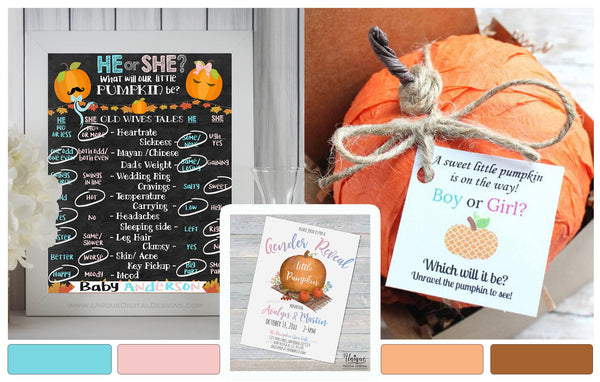 Gender Reveal Little Pumpkin Invitations Halloween Gender Reveal ideas