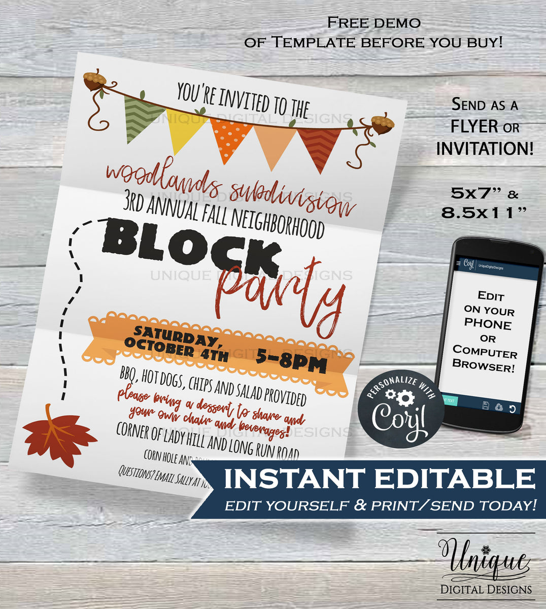 Neighborhood Block Party Invite, Editable Street Party Printable Invit