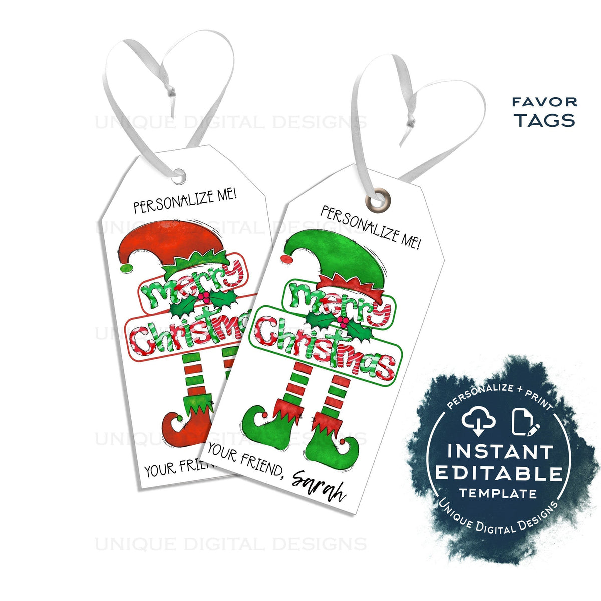 Editable Christmas Gift Tags, Merry Christmas Personalized
