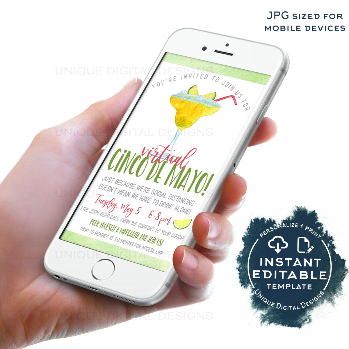 Virtual Margarita Night INSTANT DOWNLOAD Editable and Printable Mobile invite