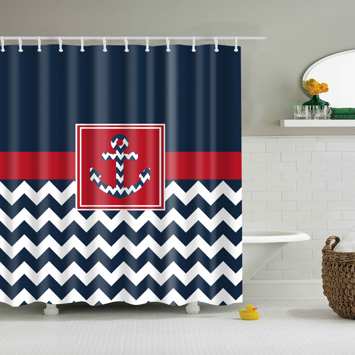 blue chevron shower curtain