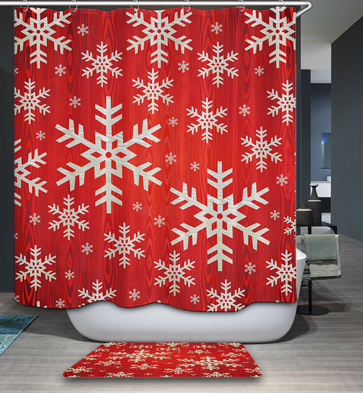 red and white shower curtain