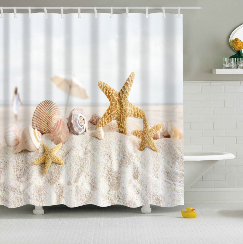 Details about   Starfish and Seashells on The Beach Shower Curtain Bathroom Set with Bathmat 