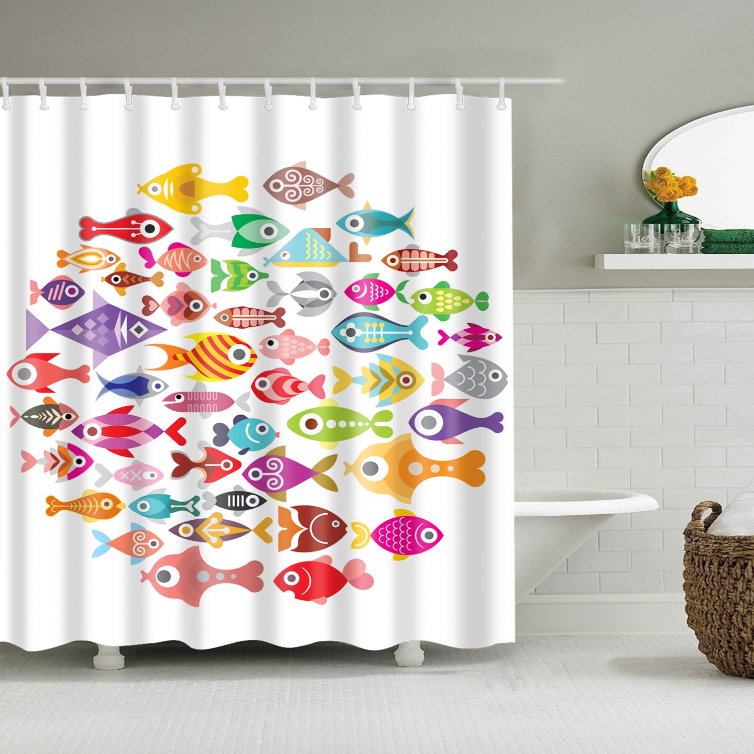 Curtains Cartoon Fish Printed Waterproof  Mildew Proof Bathroom Shower Curtain 