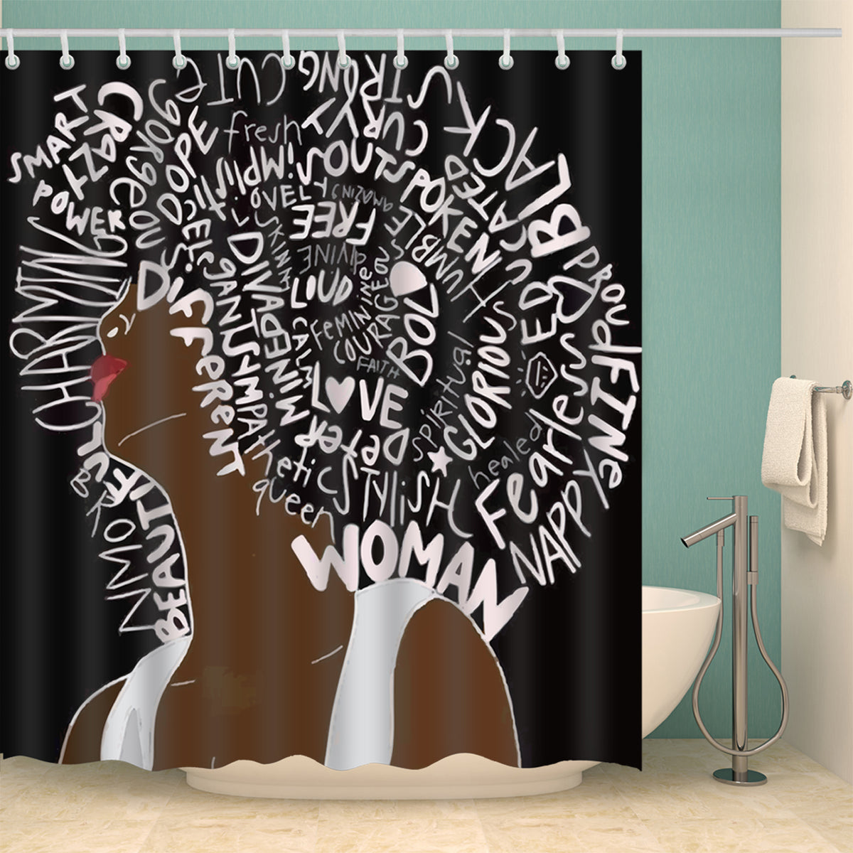 teal and black shower curtain