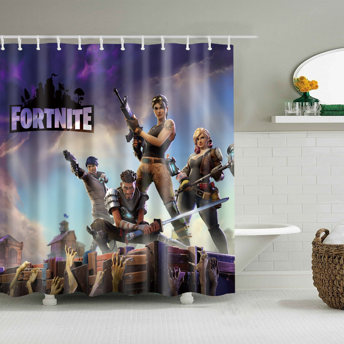 Video Game Kids Fortnite Disaster Shower Curtain | GoJeek - 1200 x 1200 jpeg 210kB