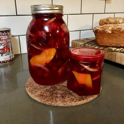 Canned pickled cranberries with cider