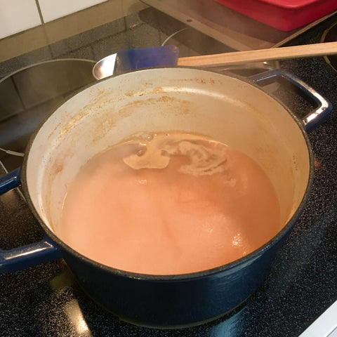 Making the cranberry cider carmel syrup