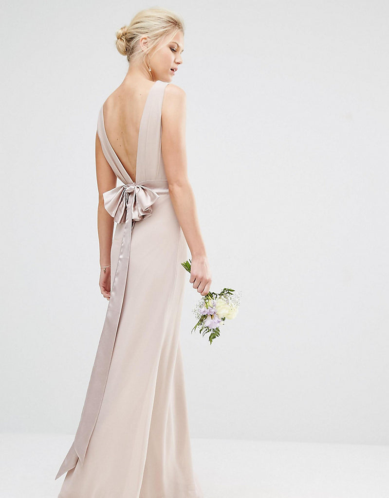 tfnc sateen bow back maxi bridesmaid dress in pink