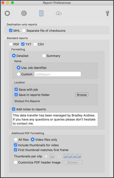 Shotput Pro Report Settings