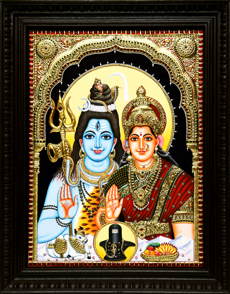 Tanjore Painting Emb Shiva Parvathi with Gold Foil – Ragaarts