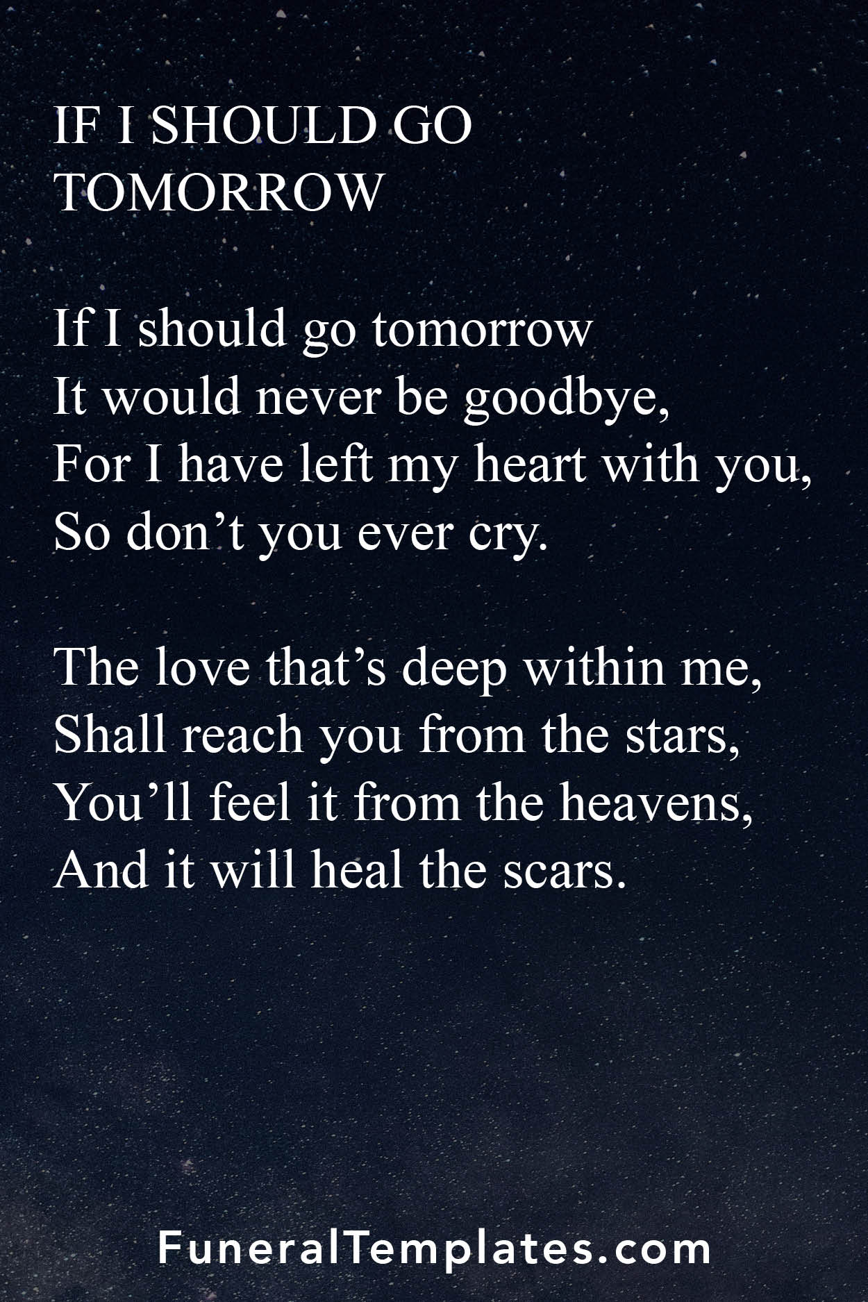 Funeral poem - If I should go tomorrow | funeraltemplates.com