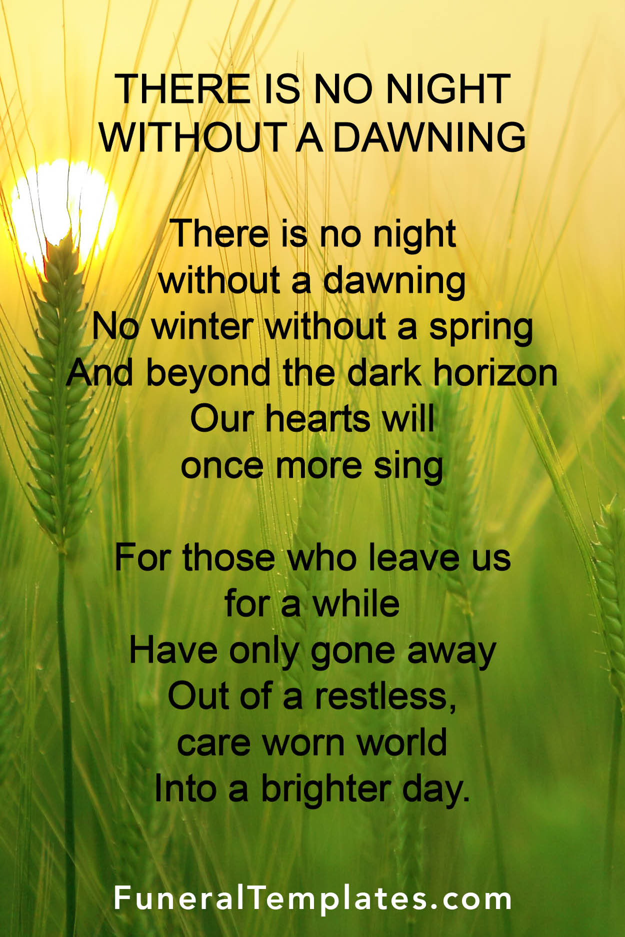 Funeral poem - There is no night without a dawning | funeraltemplates.com