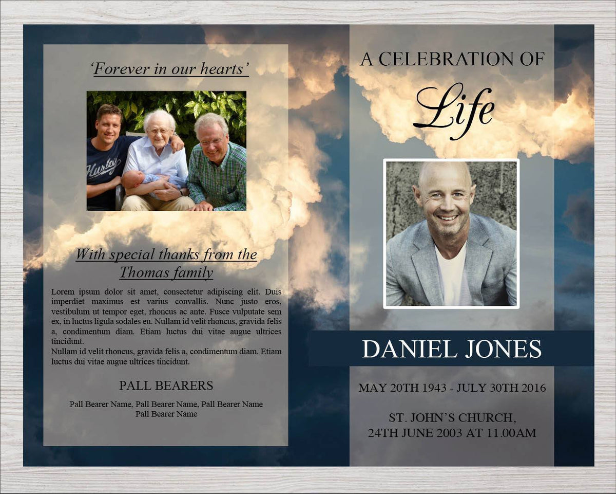 4 Page Sky Funeral Program Template + Prayer Card Funeral Templates