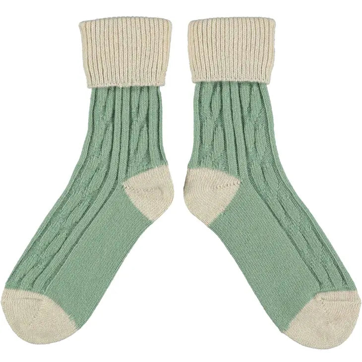 Cashmere Mix Slouch Socks - Mint with Cream (Medium size)