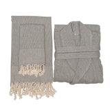 Set of Rain Lily Bathrobe, Bath Towel & Hand Towel - Grey