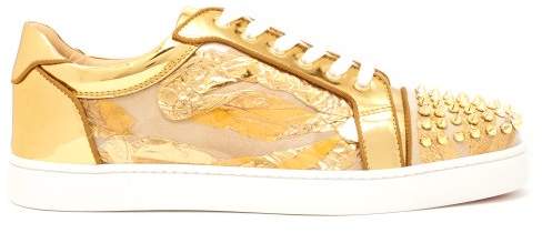 gold louboutin trainers