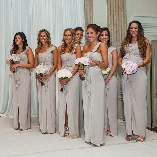 light gray bridesmaid dresses long