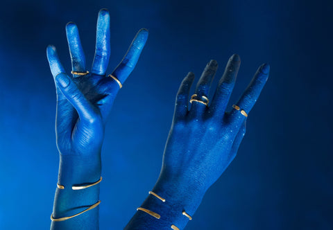 painted blue hands brass jewelry