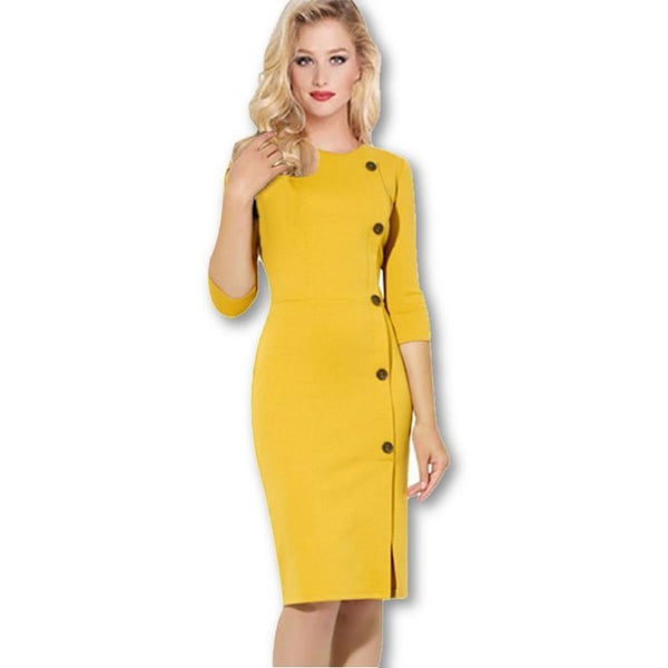 yellow pencil dress