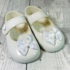 baby white christening shoes patent