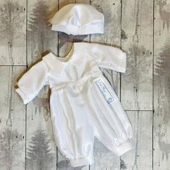 baby boy white satin christening outfit