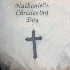 personalised christening day shawl with cross