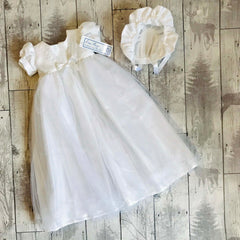 baby girl long white christening gown with bonnet