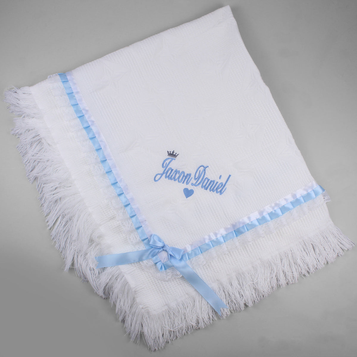 New Prince baby boy  white frilled shawl  Personalized Embroidered free 