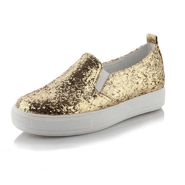 gold glitter slip on sneakers