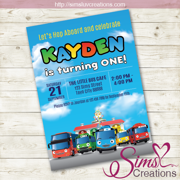 Tayo The Little Bus Birthday Printable Invitation Tayo Party Invitat Sims Luv Creations