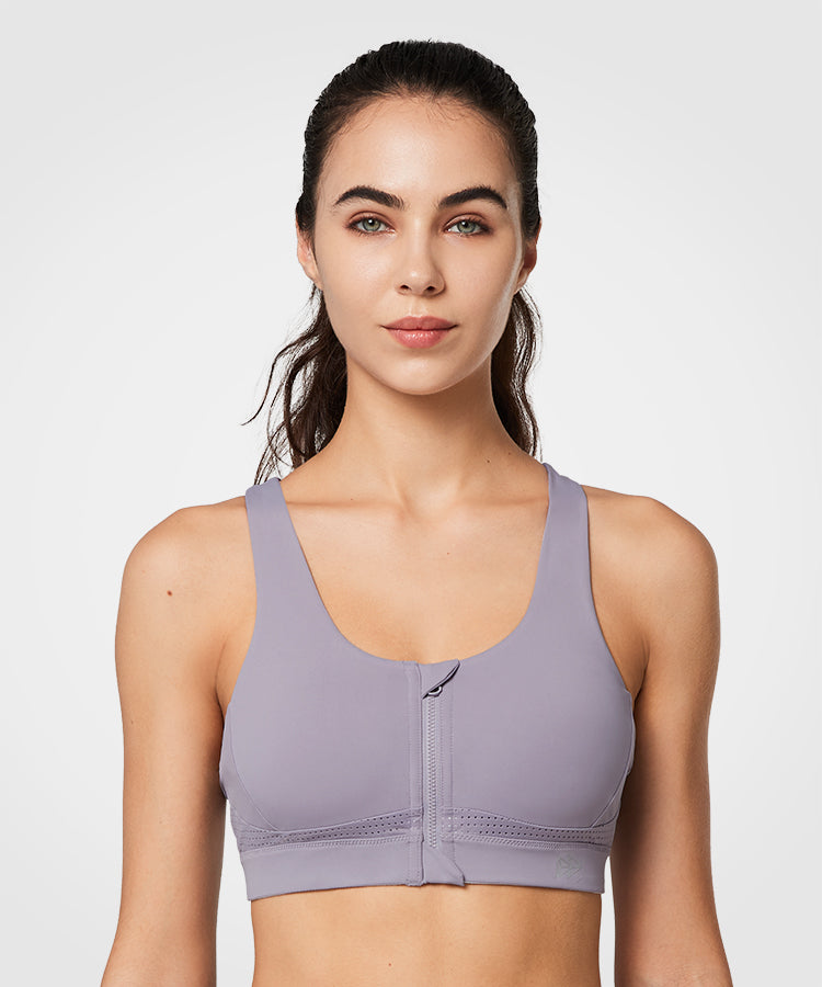 Limitless Zip Front Criss Cross Padded Running Bra | Women's High Supp –  Yvette