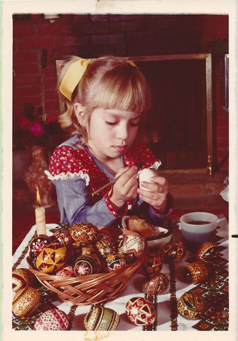 Holley painting Ukrainian Easter eggs