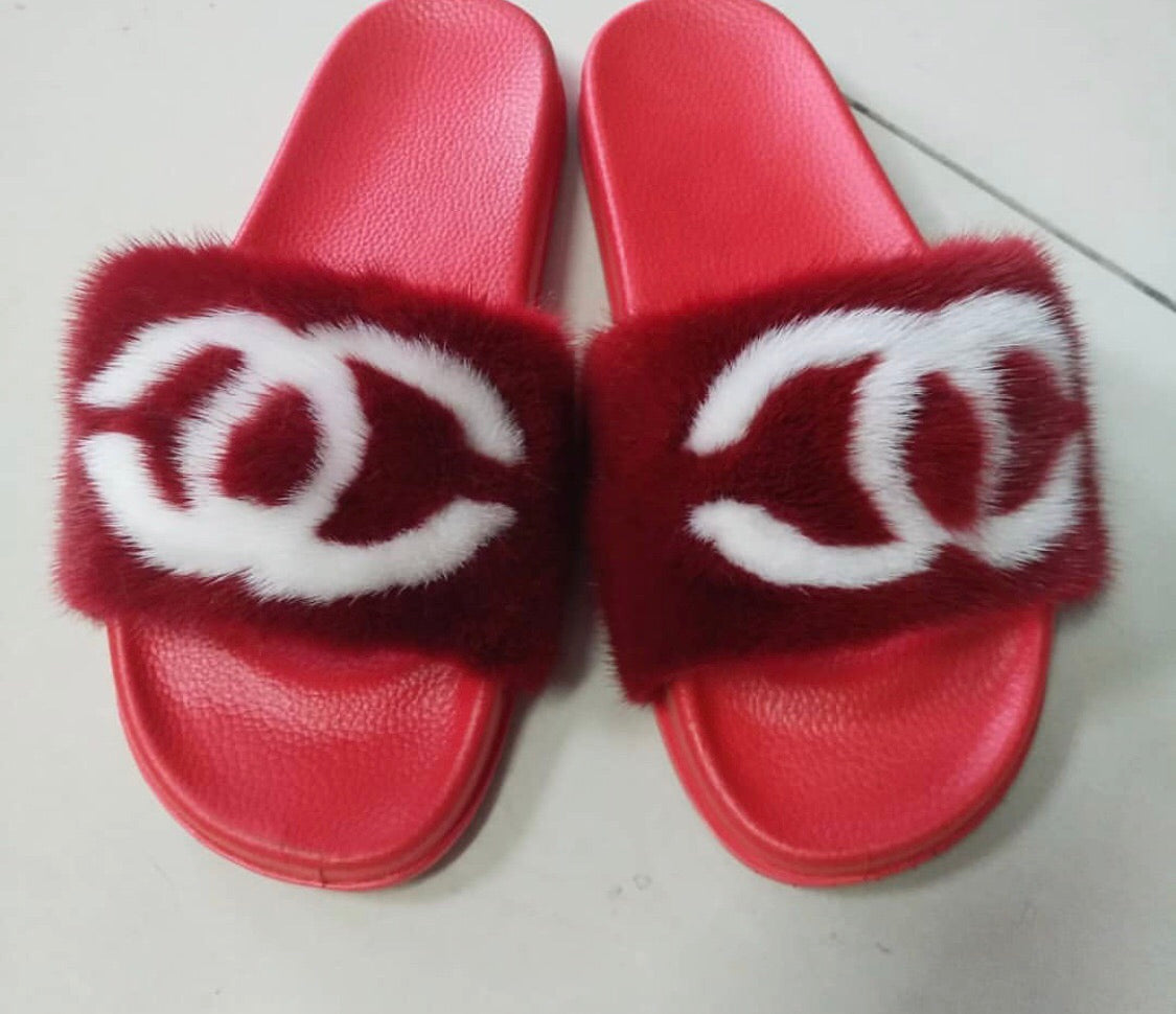 chanel slides with fur