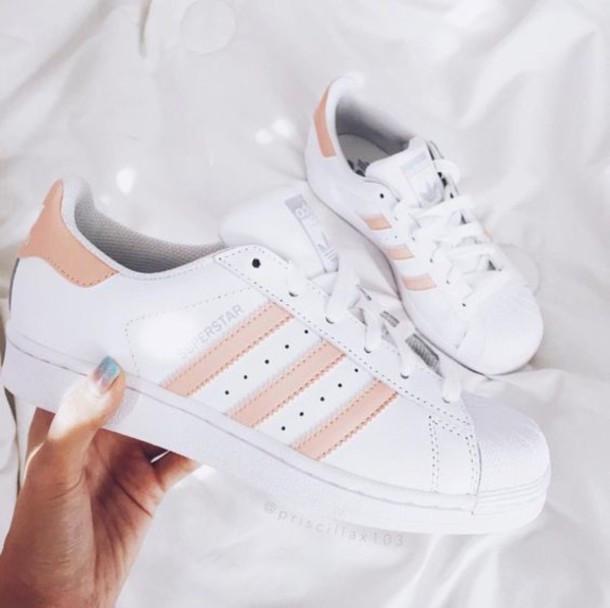 buy \u003e superstar white with pink stripes 