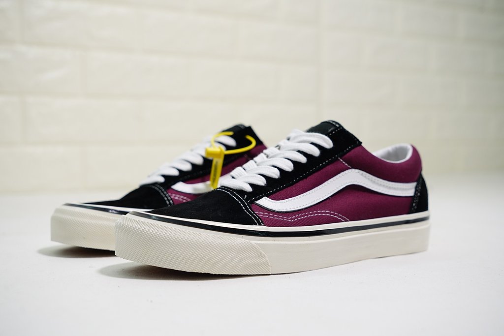 burgundy and black old skool vans