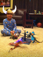 Jeremiah with his How to Train A Dragon Toys 