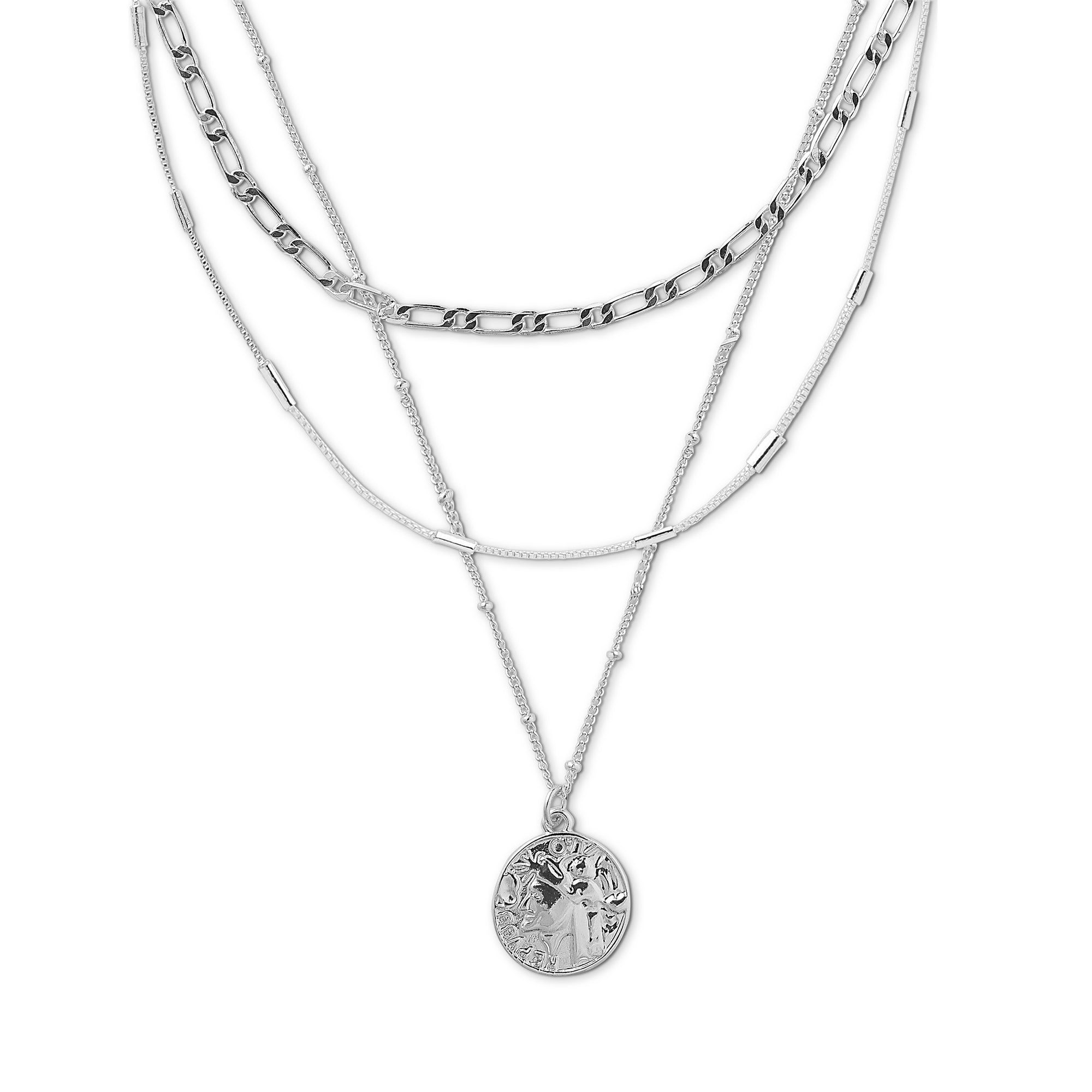 Multi Row Coin Necklace - Silver - Orelia London