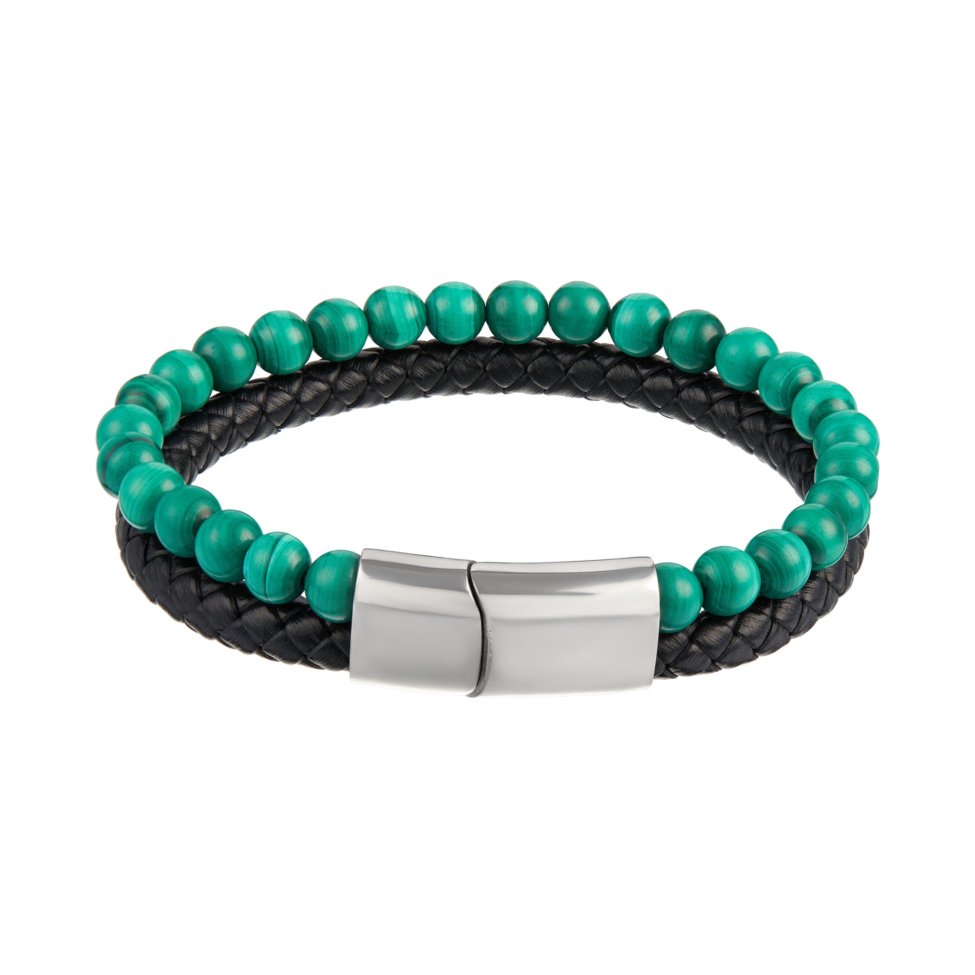 Leather & Malachite Bead 2-Row Bracelet - Orelia & Joe