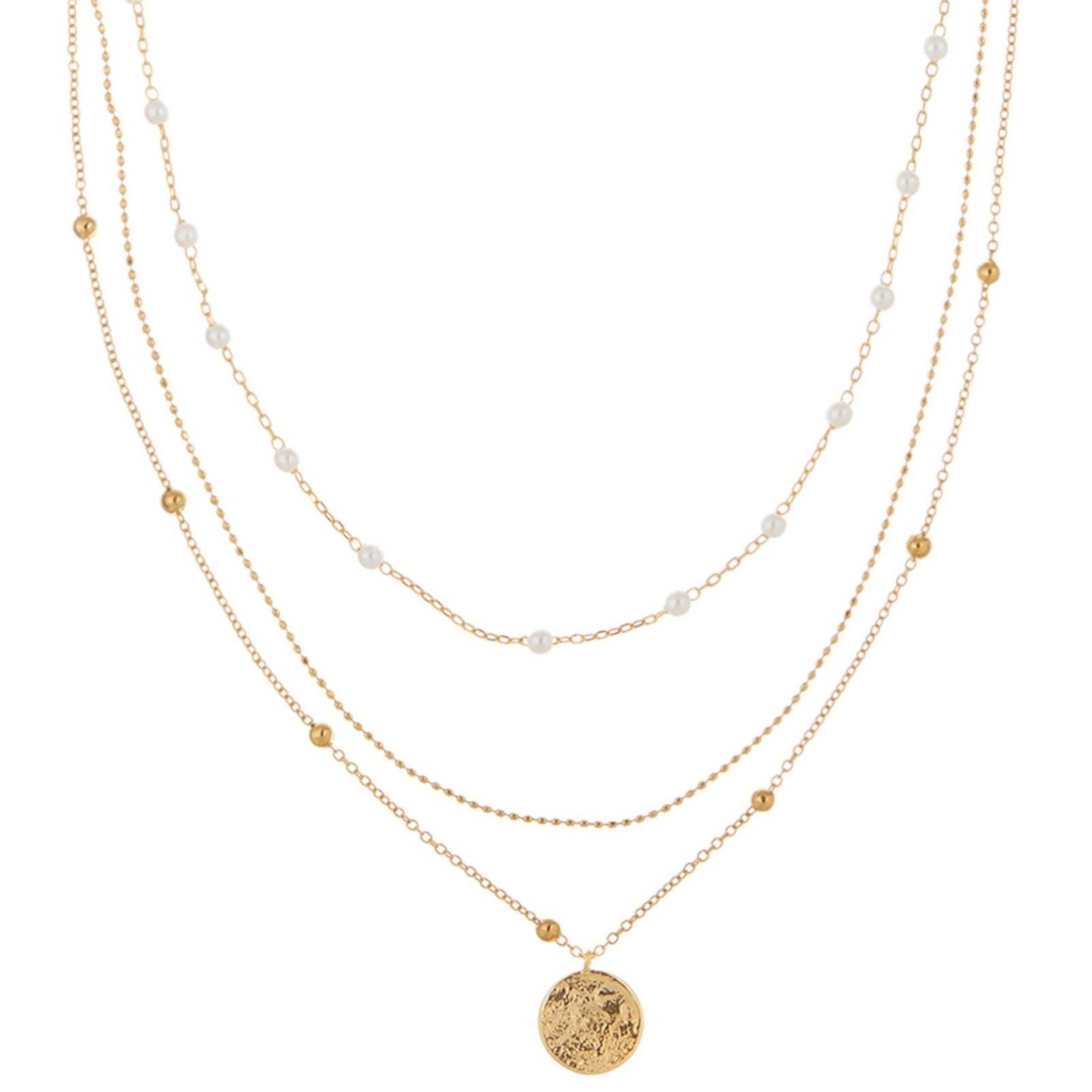 Pearl & Coin 3-Row Necklace - Orelia London