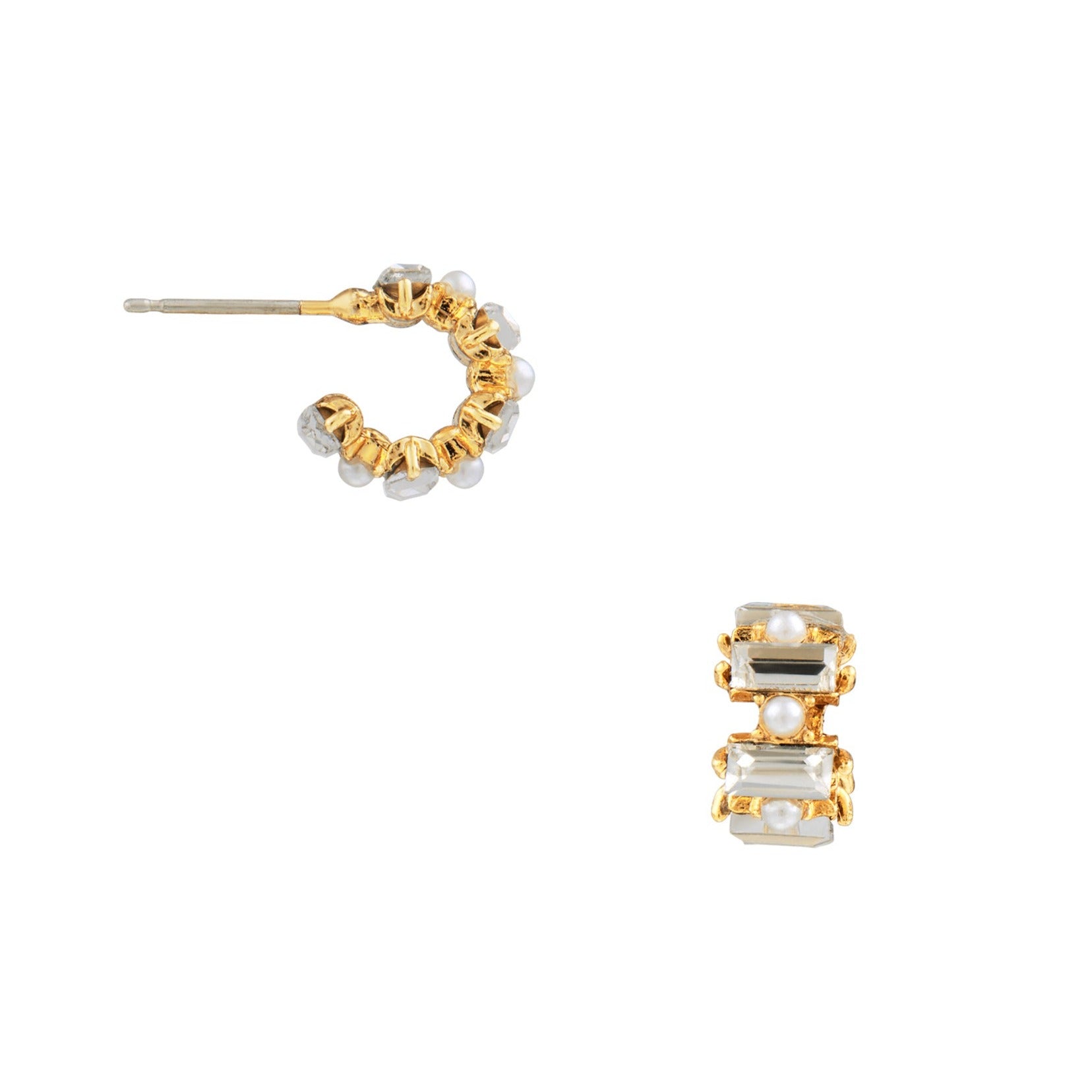 Baguette & Pearl Mini Hoop Earrings - Orelia London