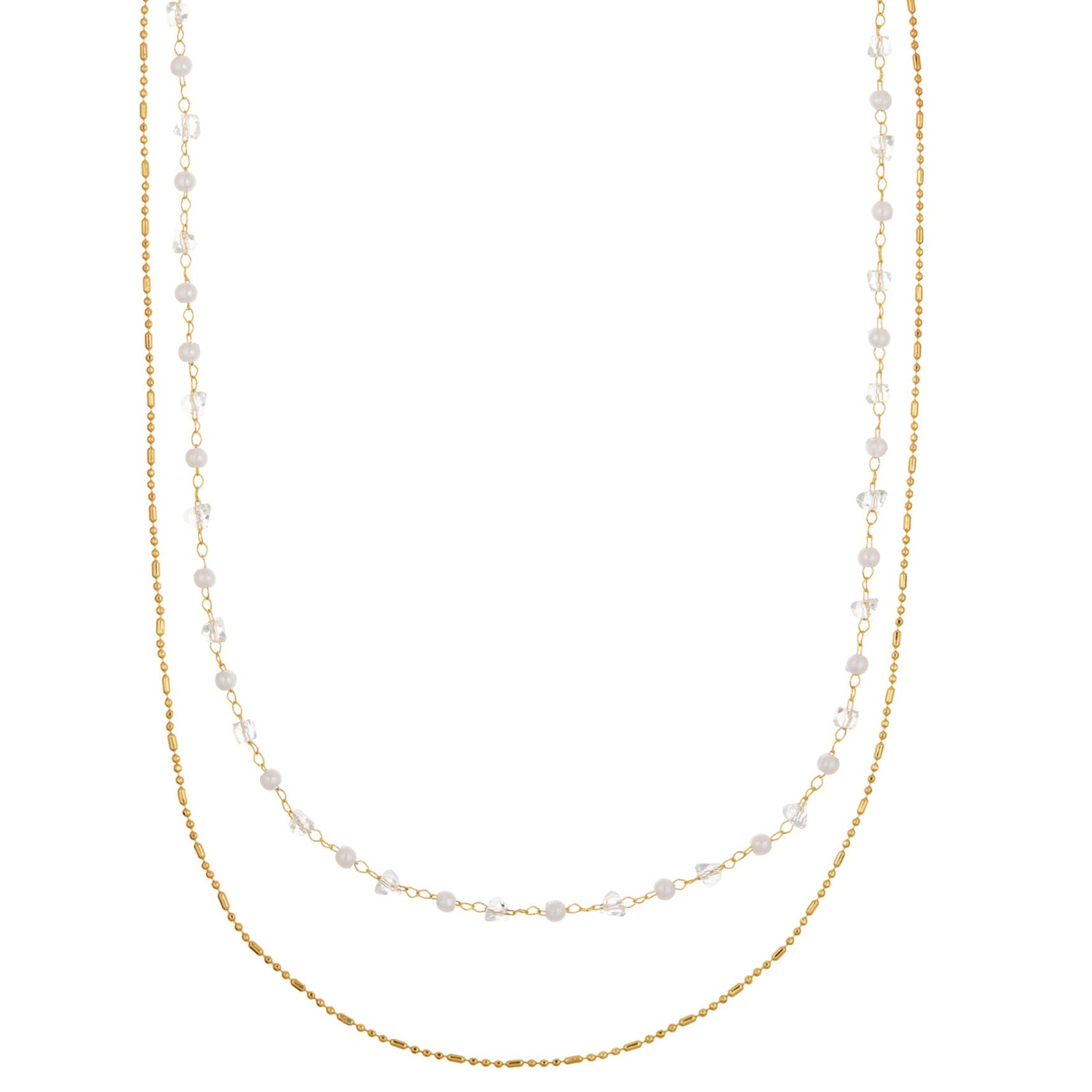 Crystal & Pearl Chain 2-Row Necklace - Orelia London