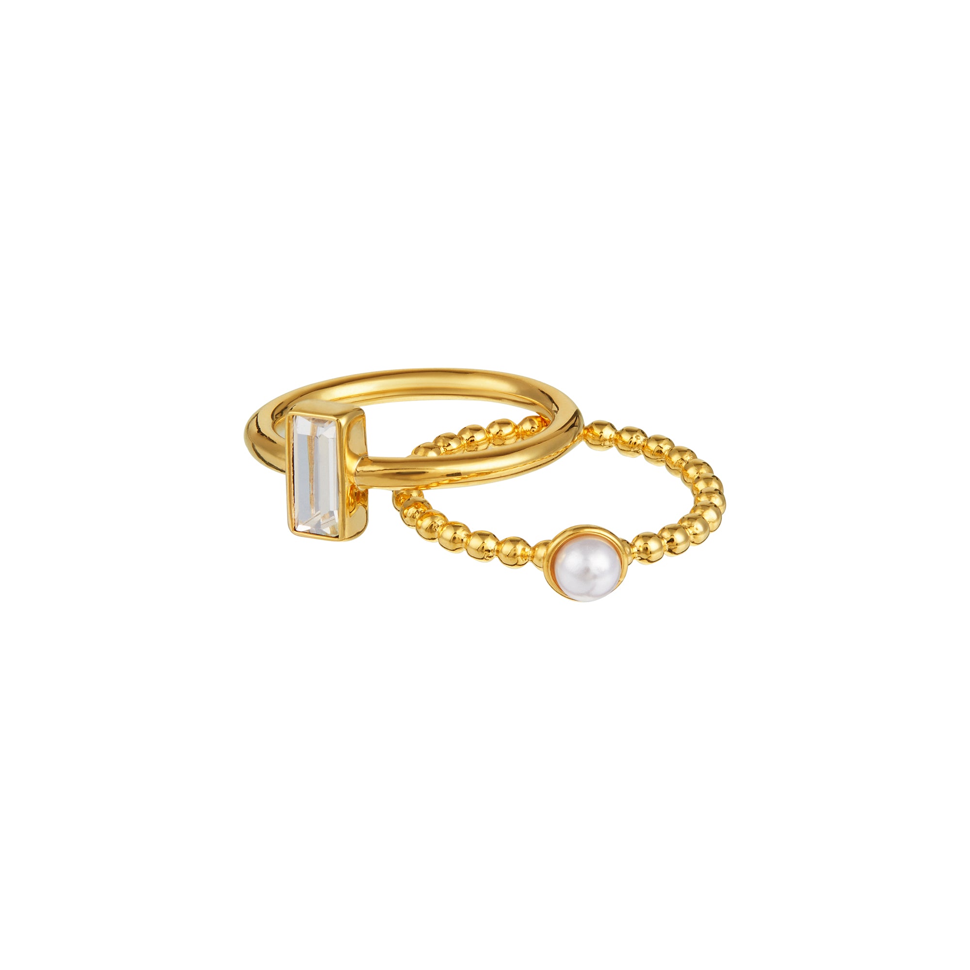 Pearl & Baguette Rings Made With Swarovski Crystals M/L - Orelia London