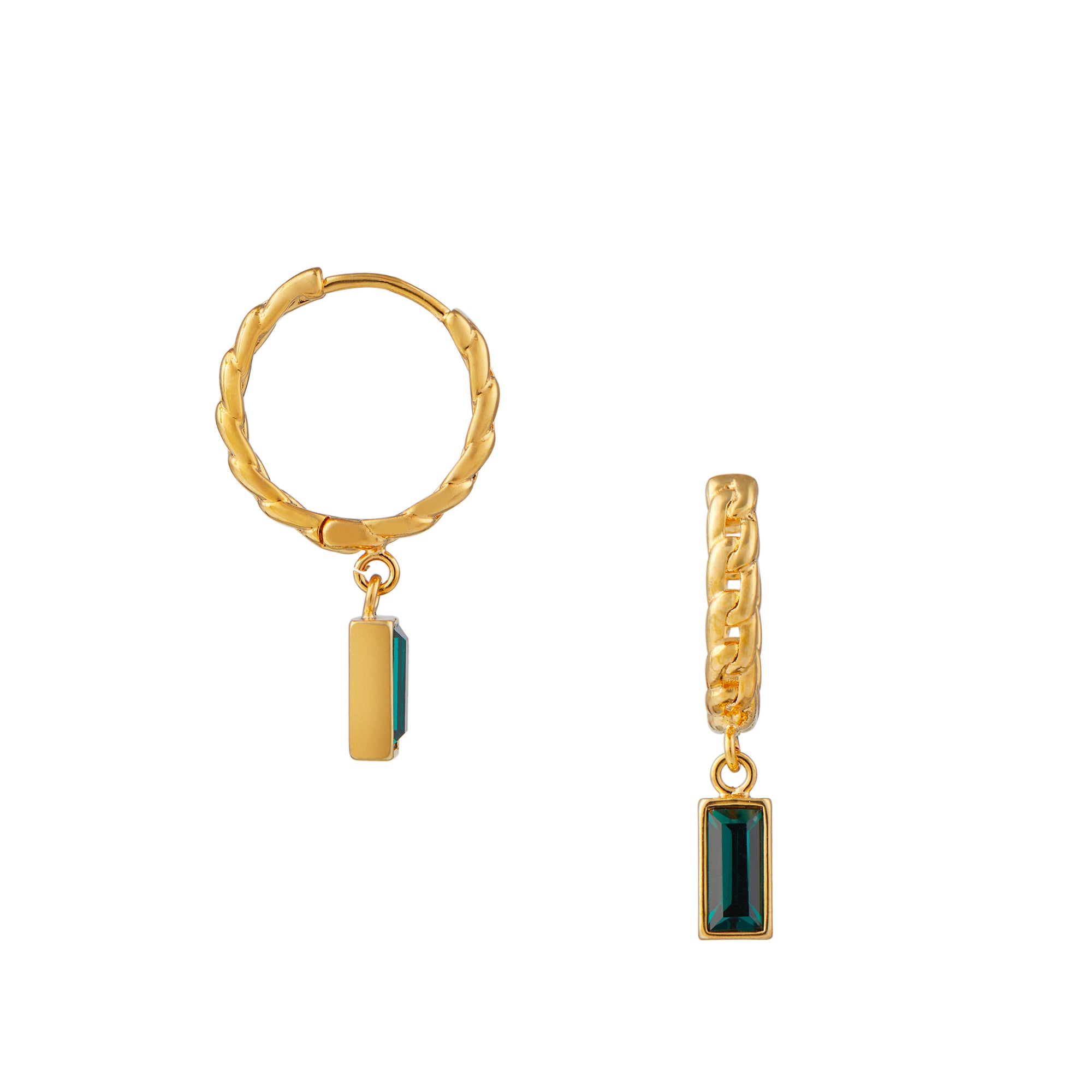 Emerald Baguette & Chain Hoop Earrings Made With Swarovski Crystals - Orelia London