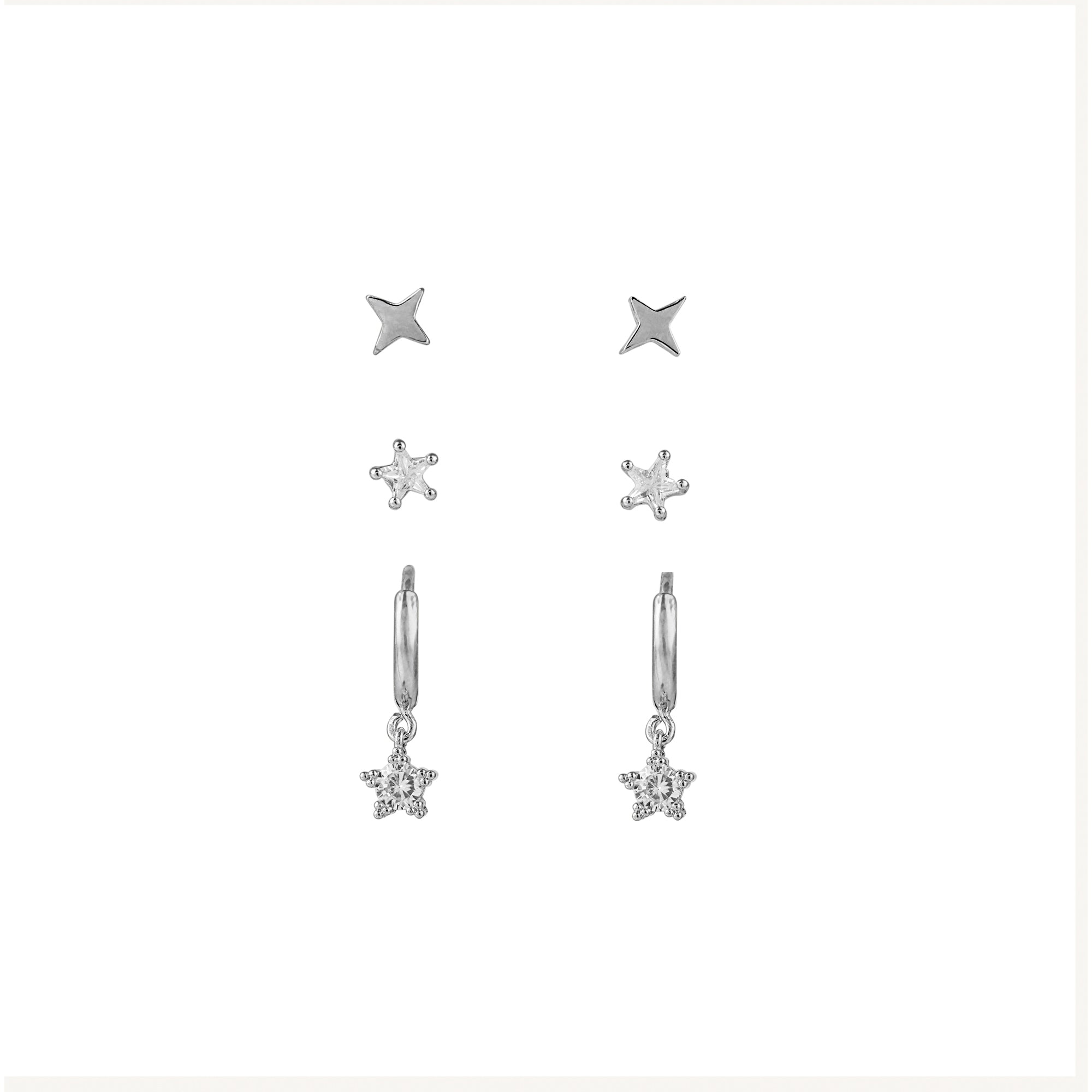 Crystal Star Huggie Hoop & Stud Earrings Pack - Silver - Orelia London