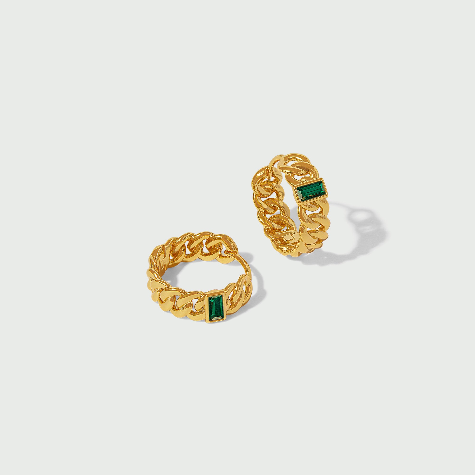 Emerald Baguette Chain Hoop Earrings - Orelia x Susan Caplan